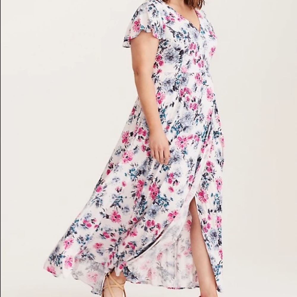 Torrid Floral Challis White Maxi Dress